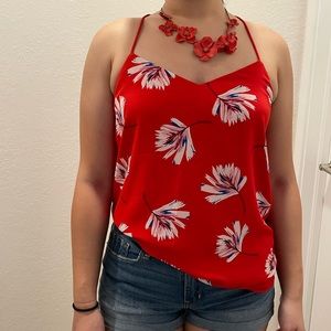 Express Red Flower Spaghetti Strap Flowy Top